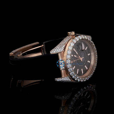 Date Just Black Rubber Belt Moissanite Diamond Wrist Watch