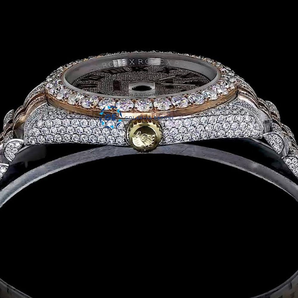 Dual Tone Automatic Rapper Style Moissanite Watch For Men's