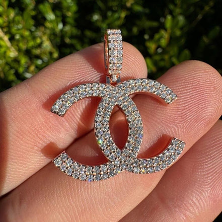 Double C Fashionista Iced Out Moissanite Diamond Pendant