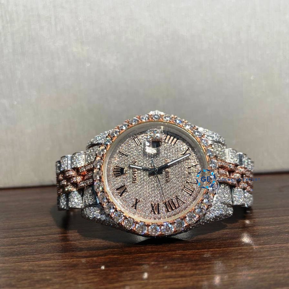 Roman Dial Datejust Dual Tone D Color Moissanite Watch