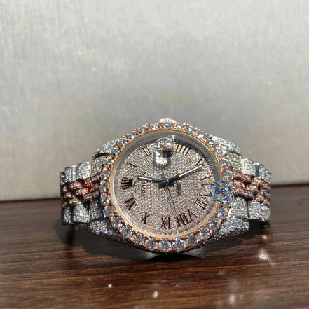 Roman Dial Datejust Dual Tone D Color Moissanite Watch
