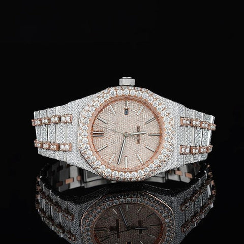 Fully Iced Out Moissnaite Two Tone Luxury Watch