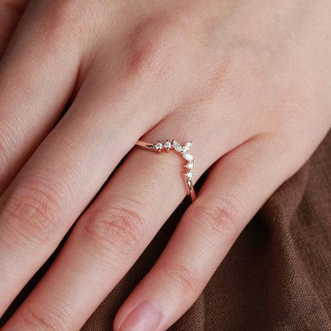 Chevron Style Moissanite Marquise Cut Band Birthday Gift For Her
