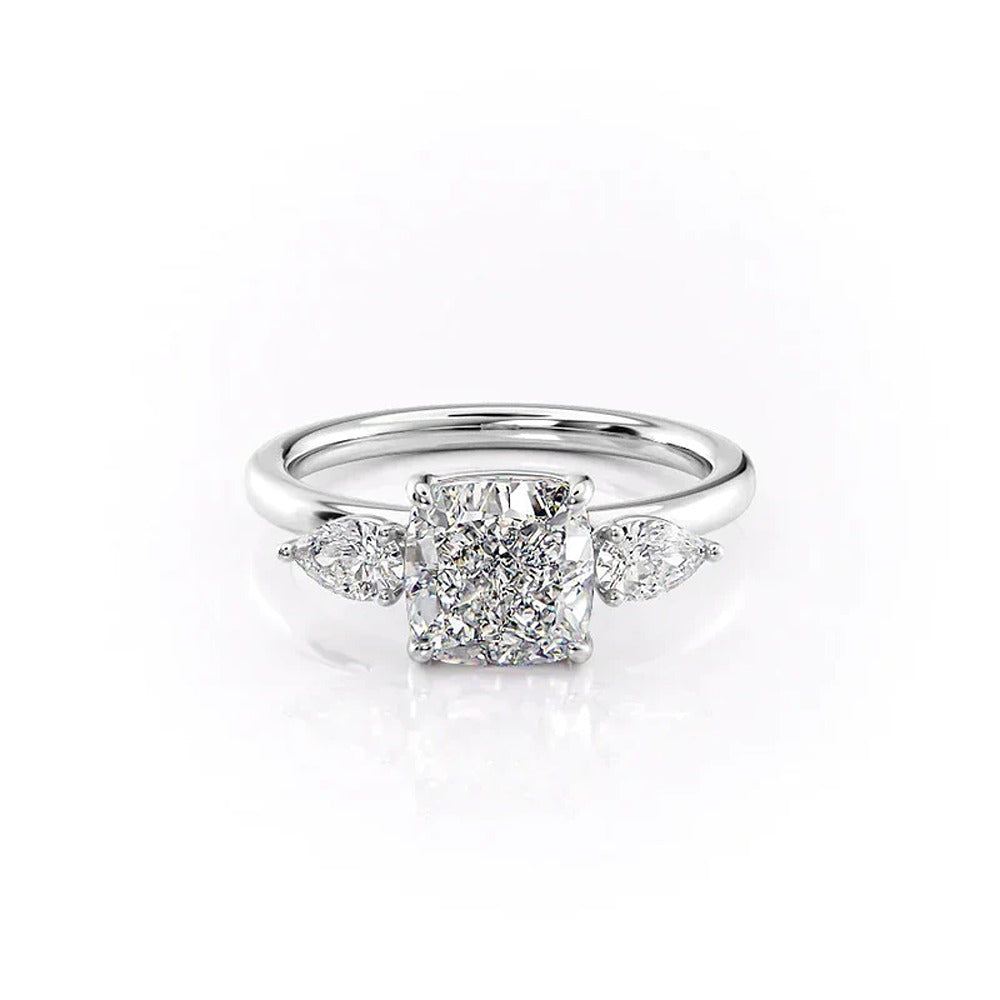 Three Stone Cushion Cut Moissanite Ring