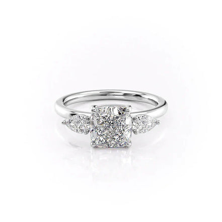 Three Stone Cushion Cut Moissanite Ring