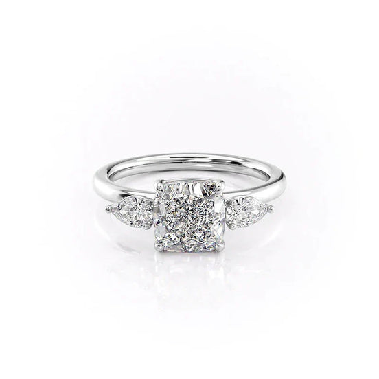 Three Stone Cushion Cut Moissanite Ring