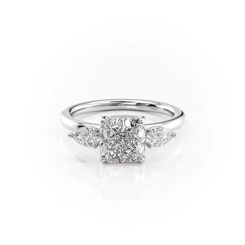 Three Stone Cushion Cut Moissanite Ring