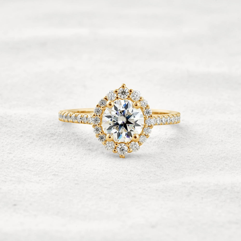 D Color Round Cut Moissanite Halo Engagement Wedding Ring