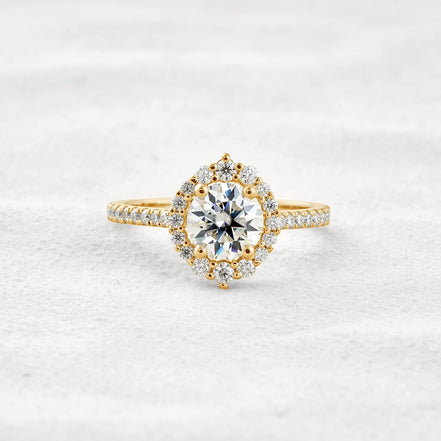 D Color Round Cut Moissanite Halo Engagement Wedding Ring