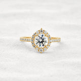 D Color Round Cut Moissanite Halo Engagement Wedding Ring