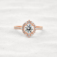 D Color Round Cut Moissanite Halo Engagement Wedding Ring