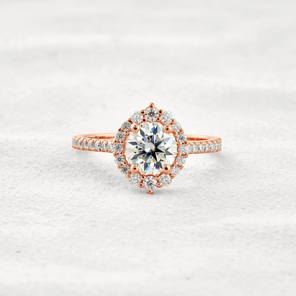 D Color Round Cut Moissanite Halo Engagement Wedding Ring