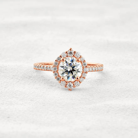 D Color Round Cut Moissanite Halo Engagement Wedding Ring