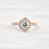 D Color Round Cut Moissanite Halo Engagement Wedding Ring