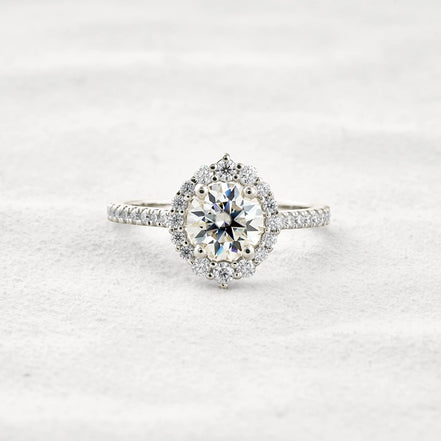 D Color Round Cut Moissanite Halo Engagement Wedding Ring