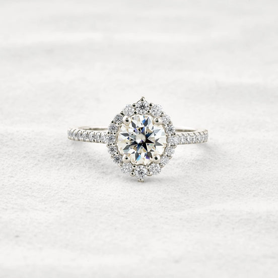 D Color Round Cut Moissanite Halo Engagement Wedding Ring