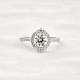 D Color Round Cut Moissanite Halo Engagement Wedding Ring