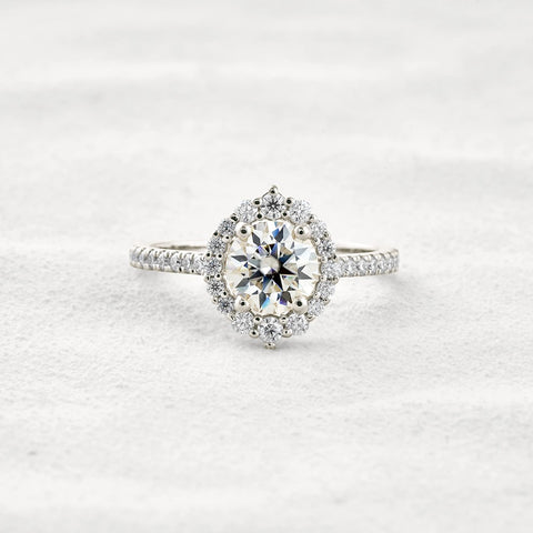 D Color Round Cut Moissanite Halo Engagement Wedding Ring