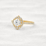 D Color Round Cut Moissanite Halo Engagement Wedding Ring
