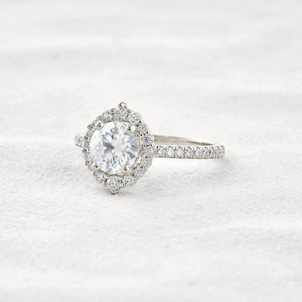 D Color Round Cut Moissanite Halo Engagement Wedding Ring