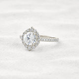 D Color Round Cut Moissanite Halo Engagement Wedding Ring