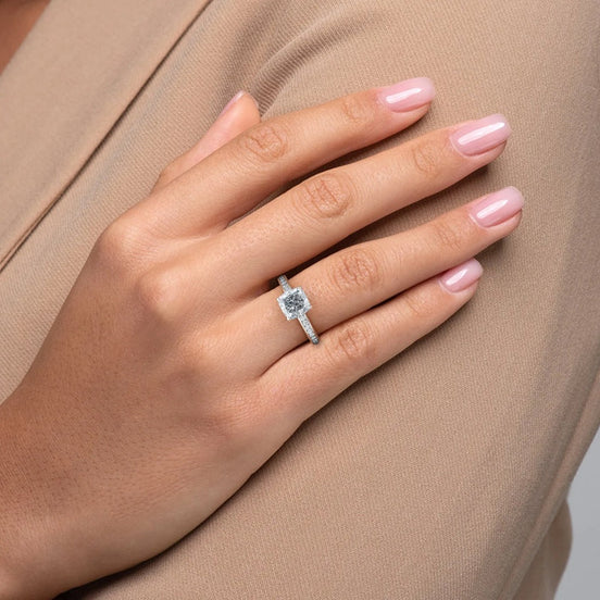 Channel Set Moissanite Cushion Cut Diamond Ring