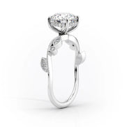 Cushion Cut Moissanite Vintage Pave Leaf Style Ring