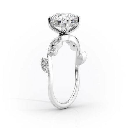 Cushion Cut Moissanite Vintage Pave Leaf Style Ring