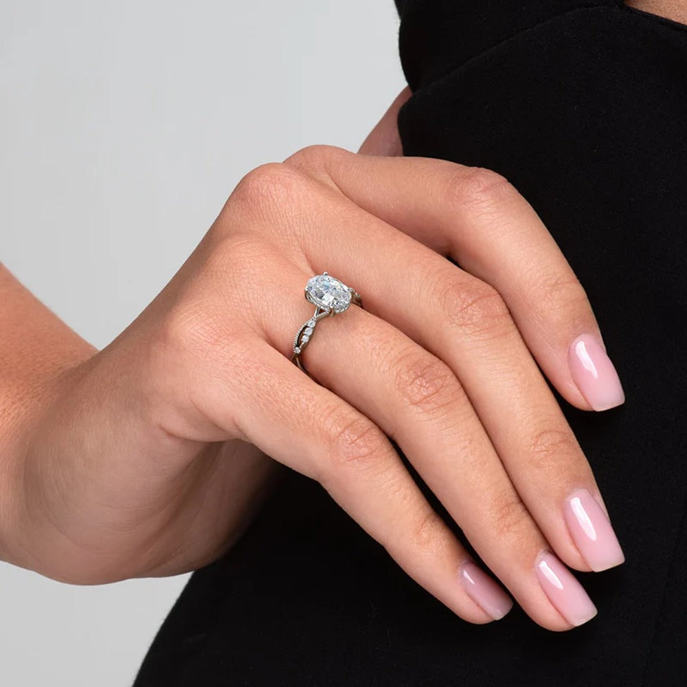 Oval Cut Moissanite Cluster Style Engagement Ring