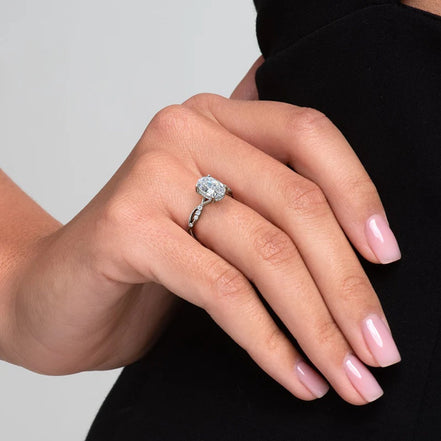 Oval Cut Moissanite Cluster Style Engagement Ring