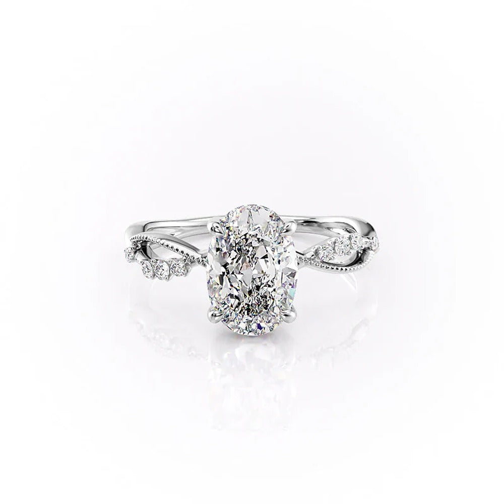 Oval Cut Moissanite Cluster Style Engagement Ring