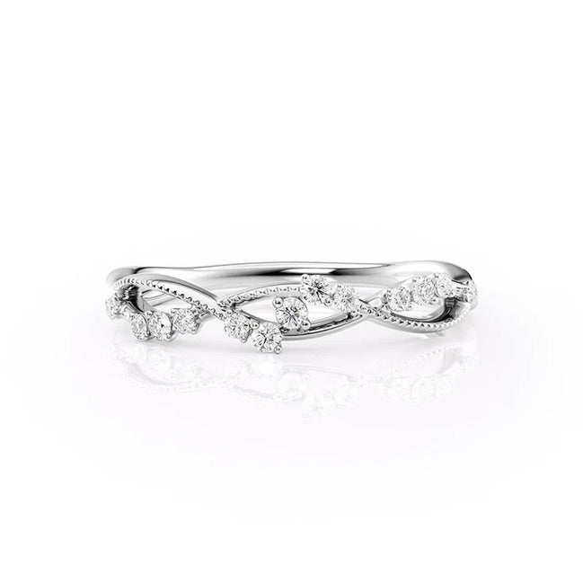 Half Eternity Art Deco Round Cut Moisanite Diamond Wedding Band
