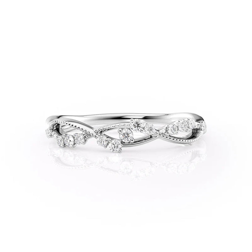 Half Eternity Art Deco Round Cut Moisanite Diamond Wedding Band