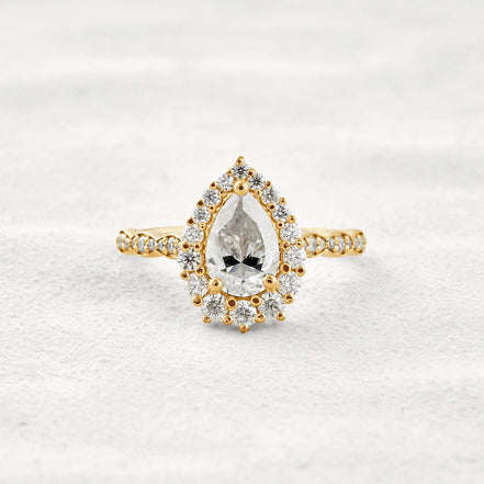 VVS1 Clarity Moissanite Diamond Pear Cut Pav & Halo Wedding Ring