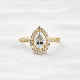 VVS1 Clarity Moissanite Diamond Pear Cut Pav & Halo Wedding Ring