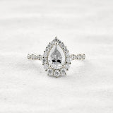 VVS1 Clarity Moissanite Diamond Pear Cut Pav & Halo Wedding Ring
