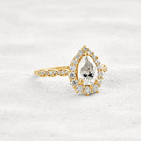 VVS1 Clarity Moissanite Diamond Pear Cut Pav & Halo Wedding Ring