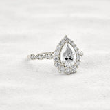 VVS1 Clarity Moissanite Diamond Pear Cut Pav & Halo Wedding Ring