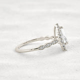 VVS1 Clarity Moissanite Diamond Pear Cut Pav & Halo Wedding Ring