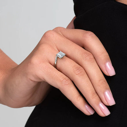 D Color Moissanite Solitaire Unique Style Princess Cut Wedding Ring