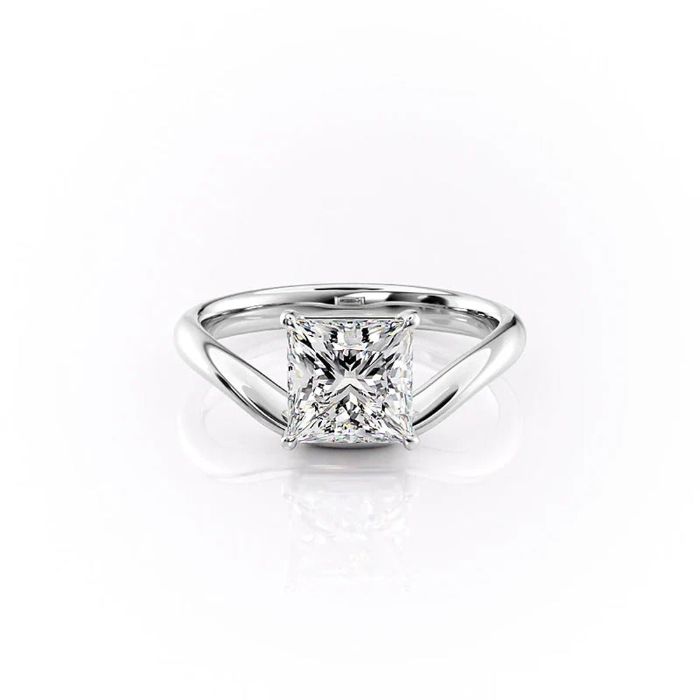 D Color Moissanite Solitaire Unique Style Princess Cut Wedding Ring