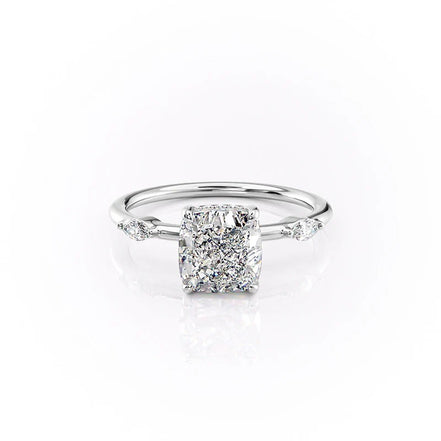 Three Stone Cushion Cut Moissanite Hidden Halo Wedding Ring