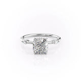 Three Stone Cushion Cut Moissanite Hidden Halo Wedding Ring