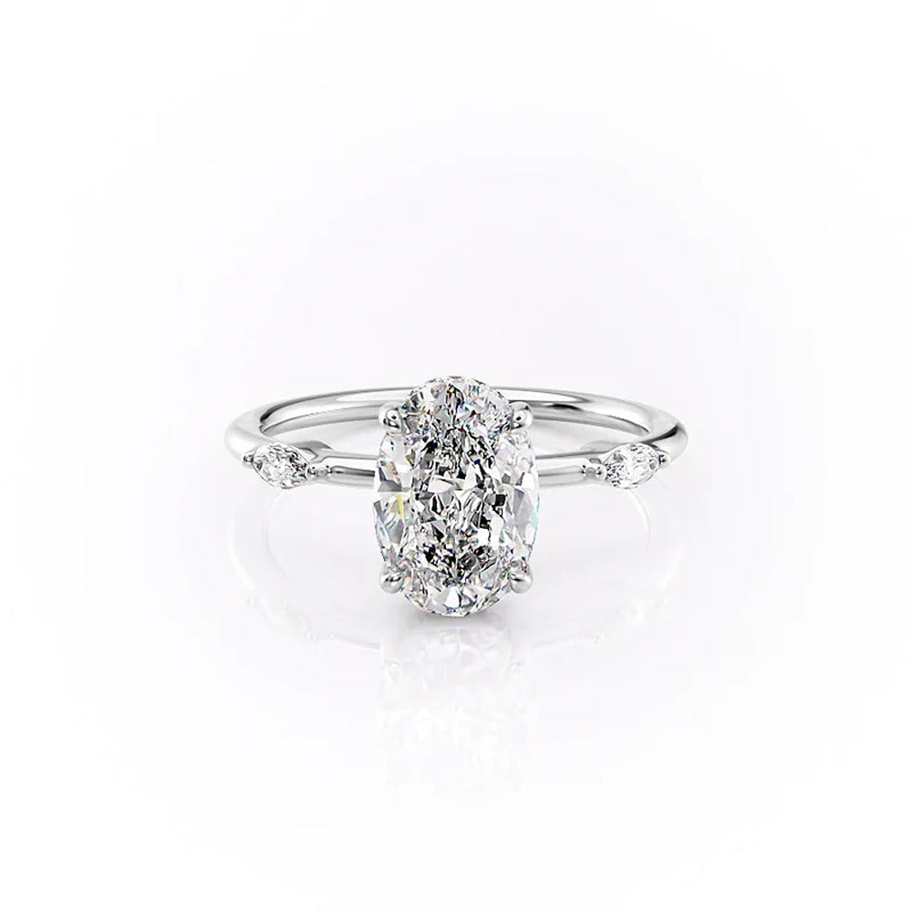 D Color Moissanite Oval Cut Hidden Halo Engagement Ring