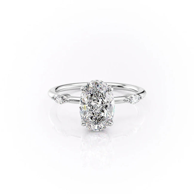 D Color Moissanite Oval Cut Hidden Halo Engagement Ring