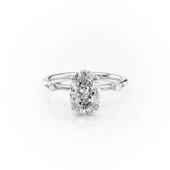 D Color Moissanite Oval Cut Hidden Halo Engagement Ring