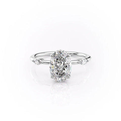 D Color Moissanite Oval Cut Hidden Halo Engagement Ring