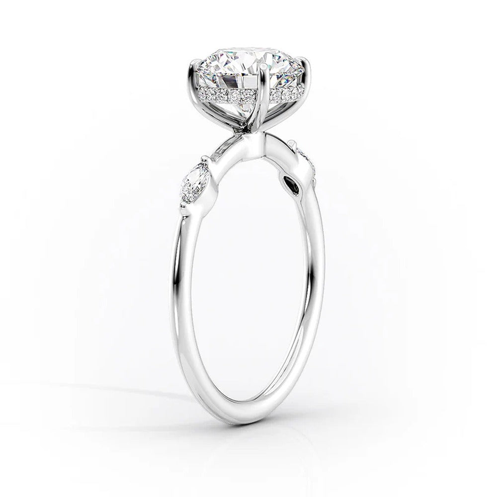 D Color Moissanite Oval Cut Hidden Halo Engagement Ring