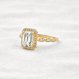 Moissnaite Emerald Cut Halo & Pave Set Engagement Ring