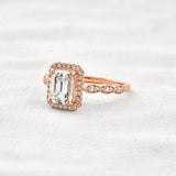 Moissnaite Emerald Cut Halo & Pave Set Engagement Ring